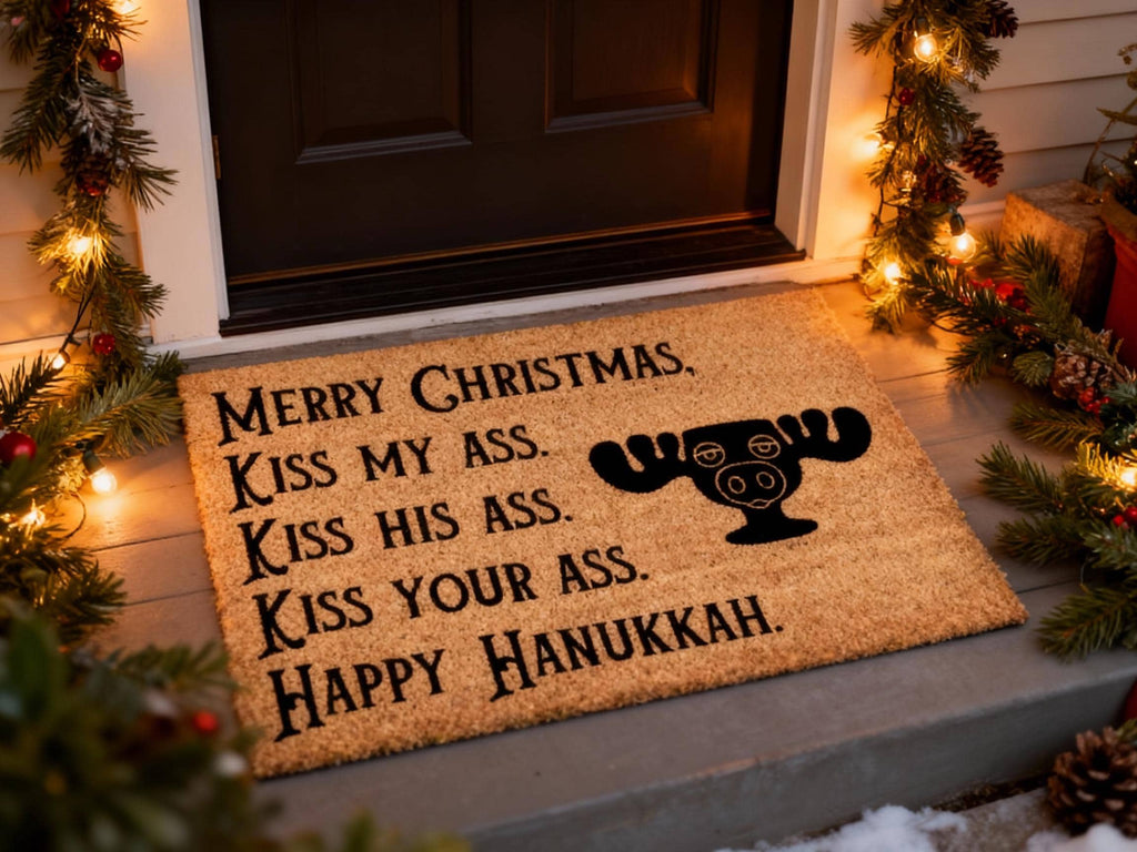 Funny Christmas Coir Doormat – "Merry Christmas Kiss My Ass" Welcome Mat