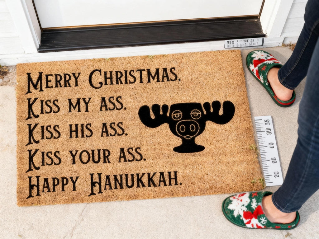 Funny Christmas Coir Doormat – "Merry Christmas Kiss My Ass" Welcome Mat