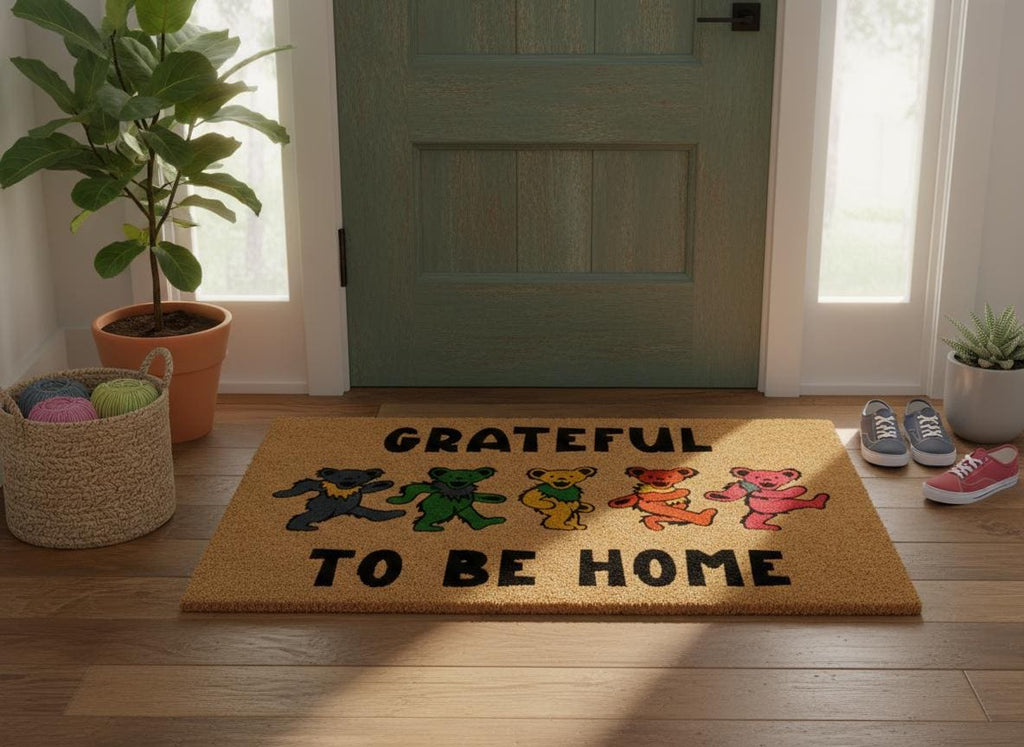 Dancing Bears Coir Doormat – Grateful To Be Home, Retro Porch Decor