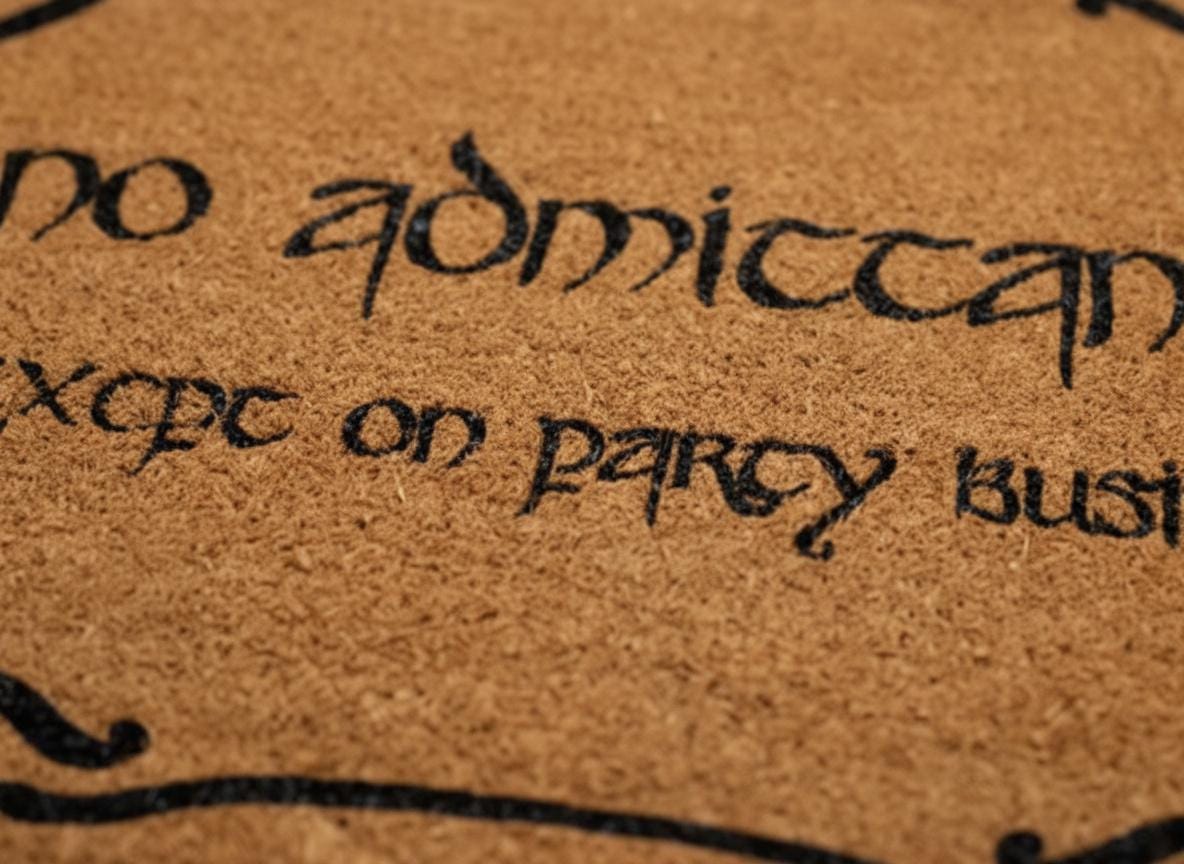 No Admittance Except On Party Business Doormat, Lord of the Rings Welcome Mat, Hobbit Door Mat, Funny Nerd Gift, LOTR Home Decor, Nerdy Gift
