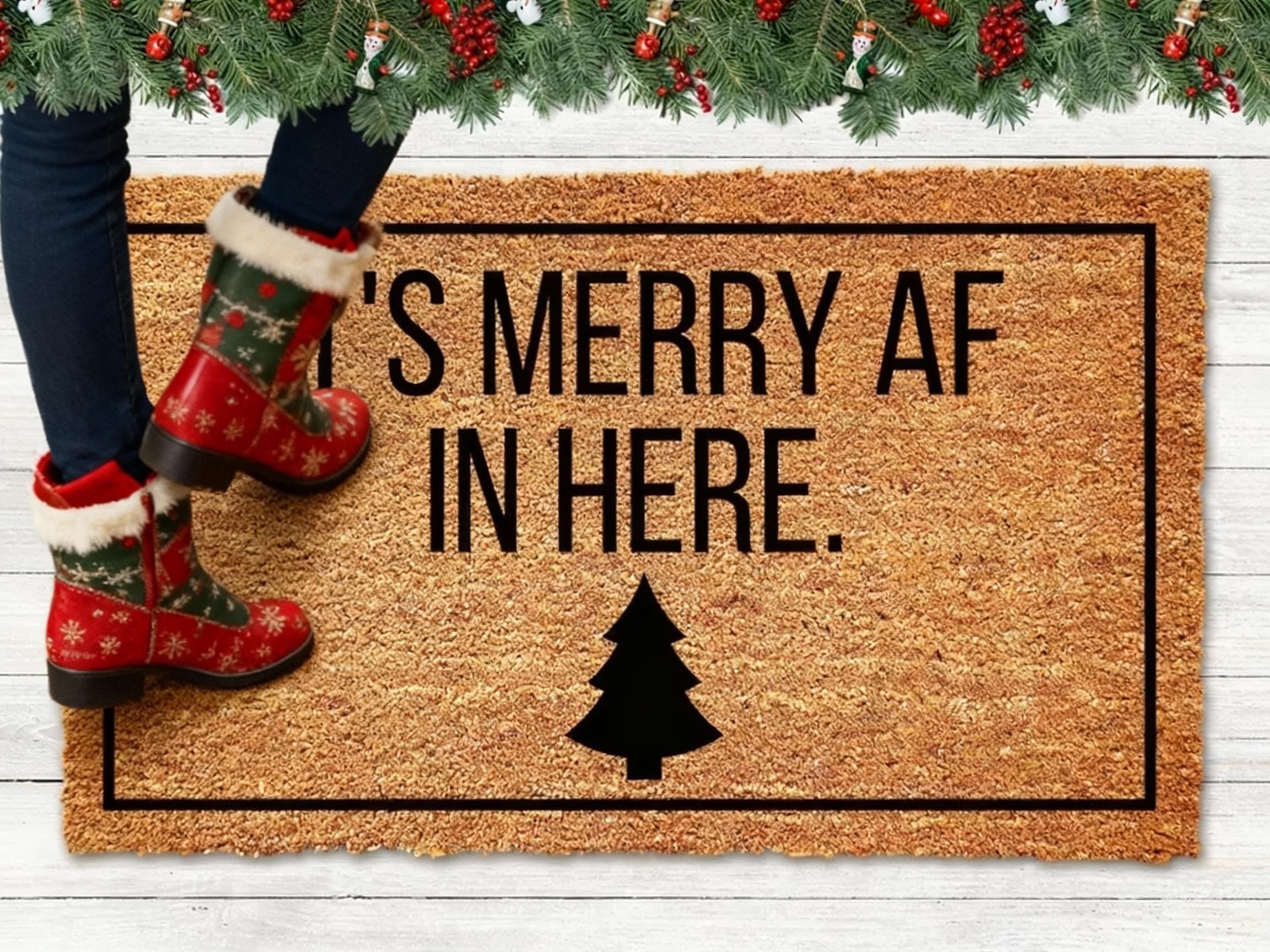 Funny Christmas Doormat - Merry AF Welcome Mat, Holiday Decor