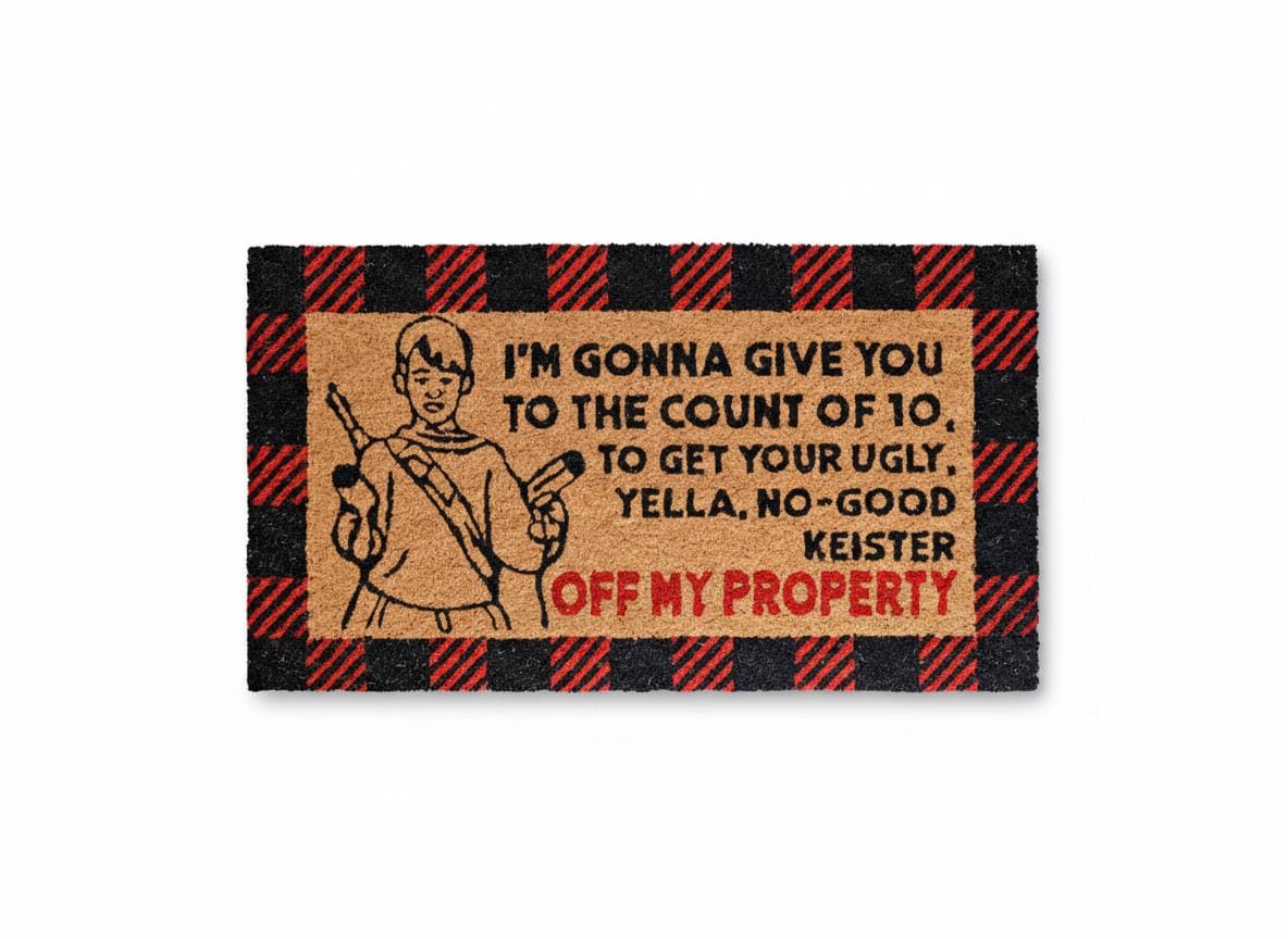 Home Alone Doormat – Funny Christmas Movie Quote, Buffalo Plaid Coir Rug