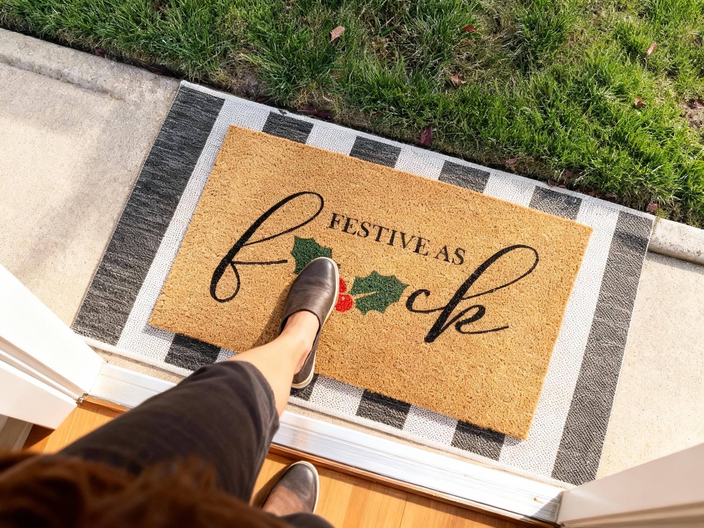 Funny Christmas Coir Doormat – 'Festive as Fuck' Holiday Welcome Mat