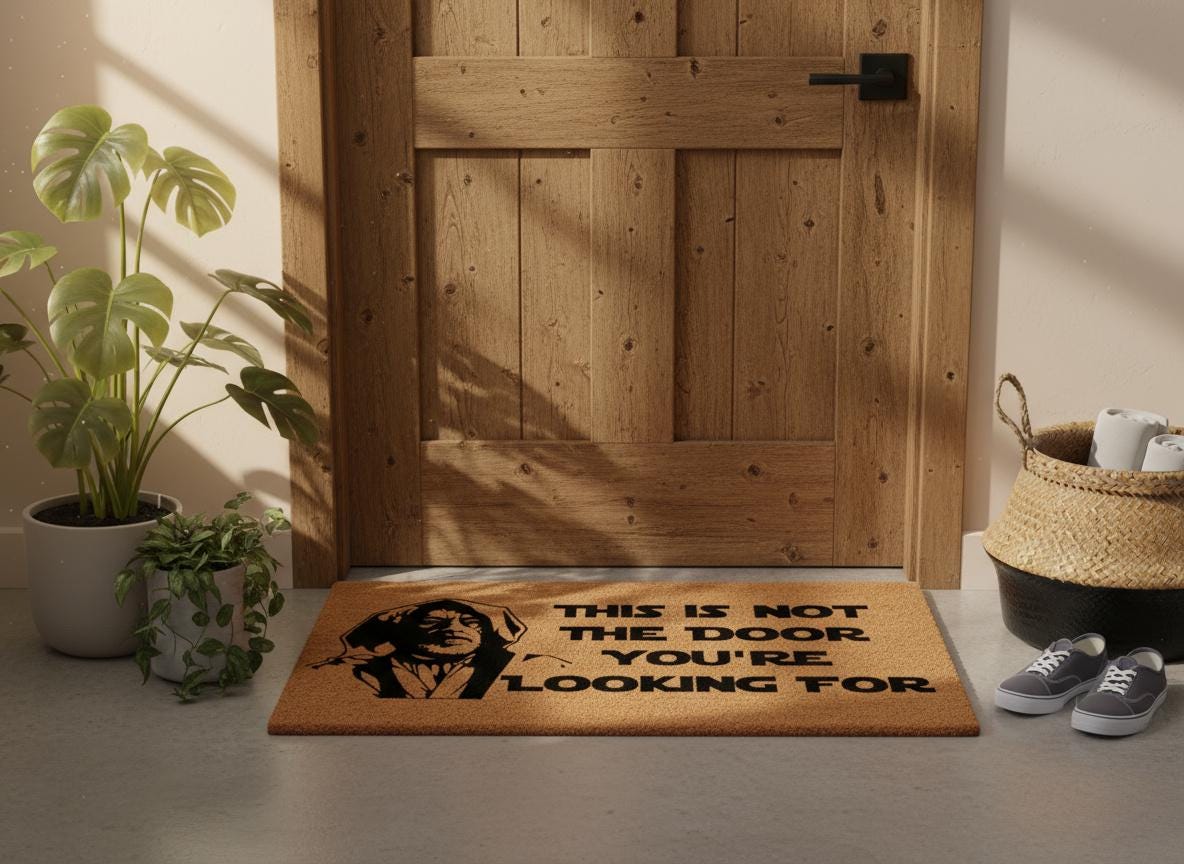 Funny Sci-Fi Doormat - "This Is Not The Door", Geeky Home Decor