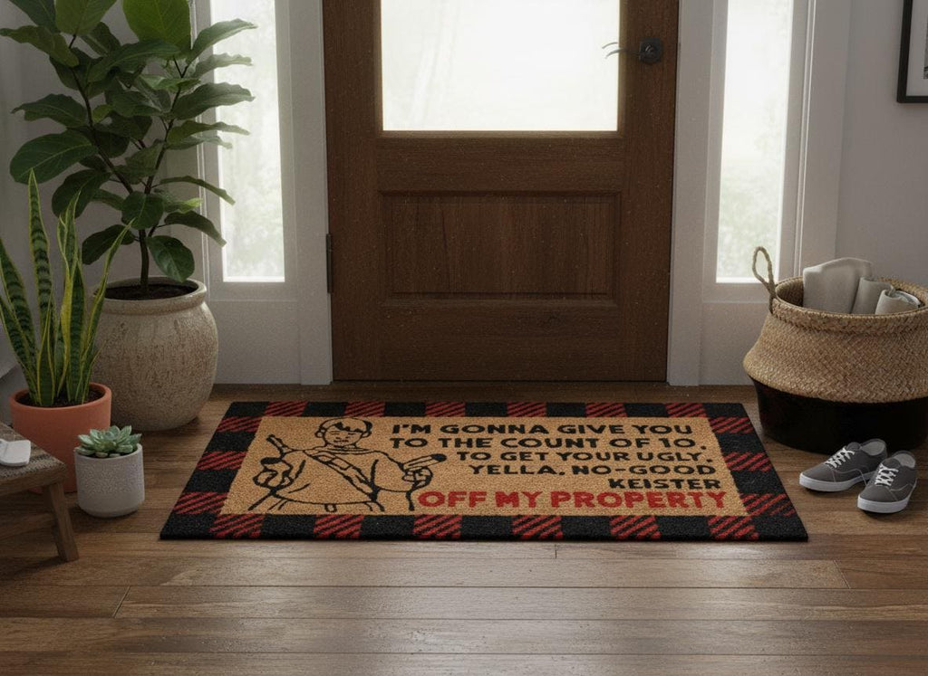 Home Alone Doormat – Funny Christmas Movie Quote, Buffalo Plaid Coir Rug