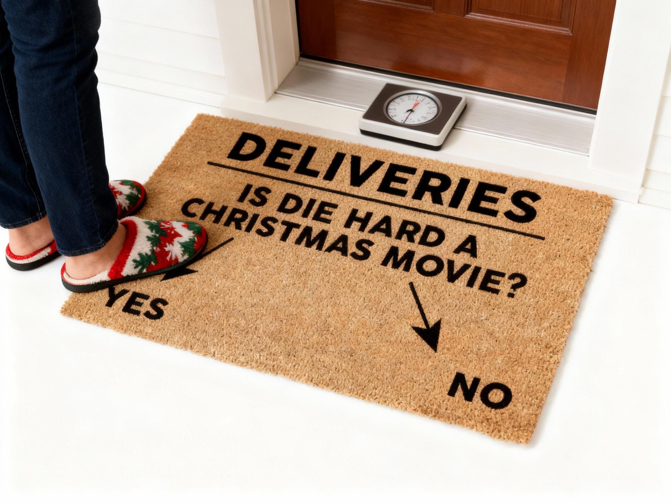 Funny Christmas Coir Doormat – “Is Die Hard a Christmas Movie?”