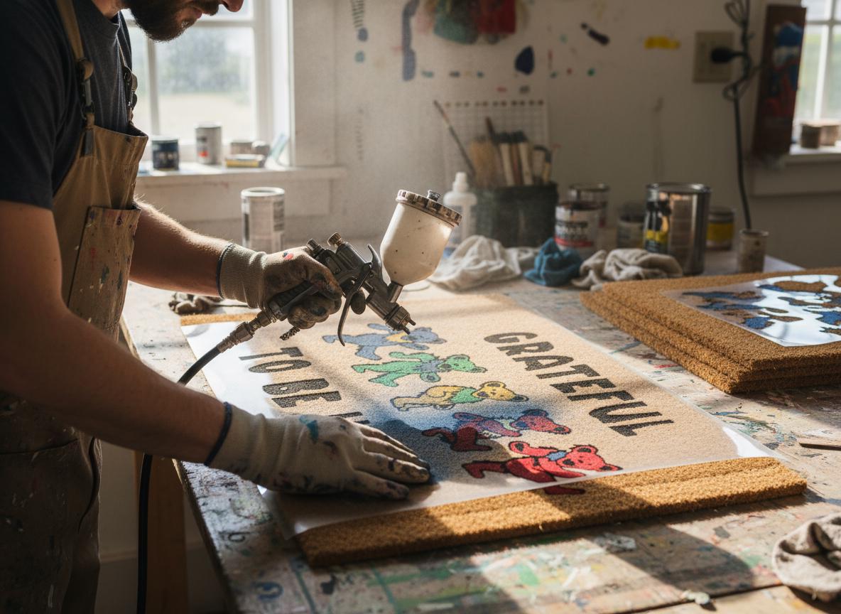 Dancing Bears Coir Doormat – Grateful To Be Home, Retro Porch Decor