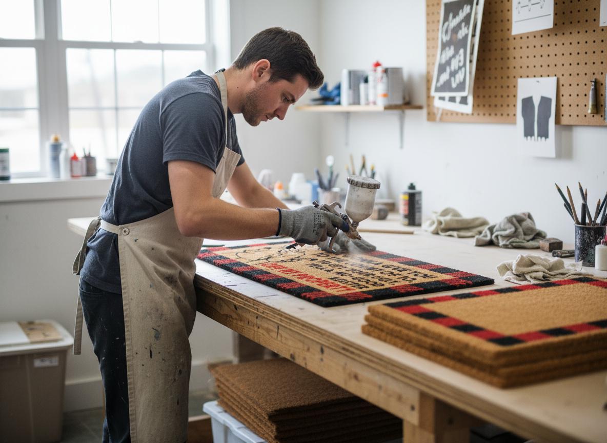 Home Alone Doormat – Funny Christmas Movie Quote, Buffalo Plaid Coir Rug