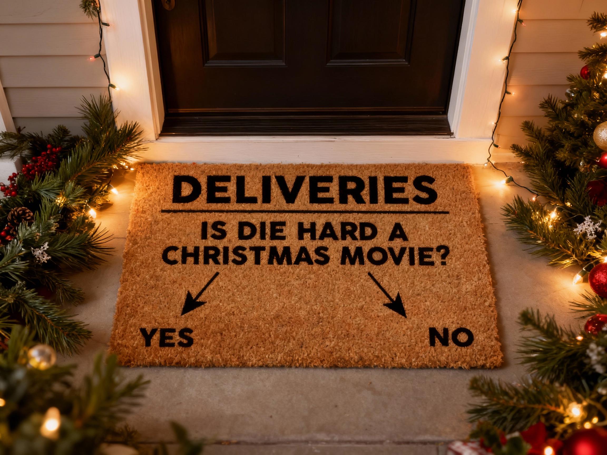Funny Christmas Coir Doormat – “Is Die Hard a Christmas Movie?”