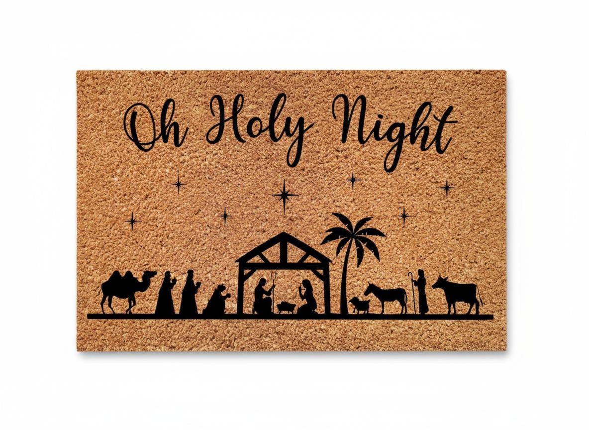 Oh Holy Night Doormat – Christian Nativity Scene, Coir Christmas Decor