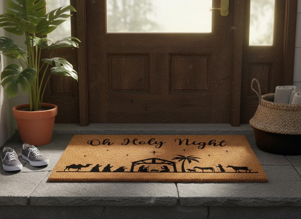 Oh Holy Night Doormat – Christian Nativity Scene, Coir Christmas Decor