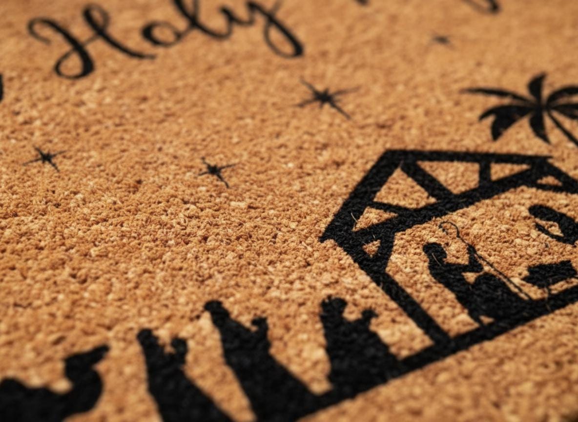 Oh Holy Night Doormat – Christian Nativity Scene, Coir Christmas Decor