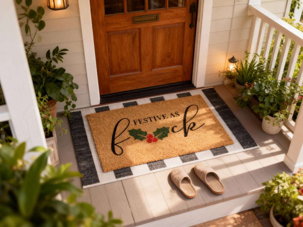Funny Christmas Coir Doormat – 'Festive as Fuck' Holiday Welcome Mat