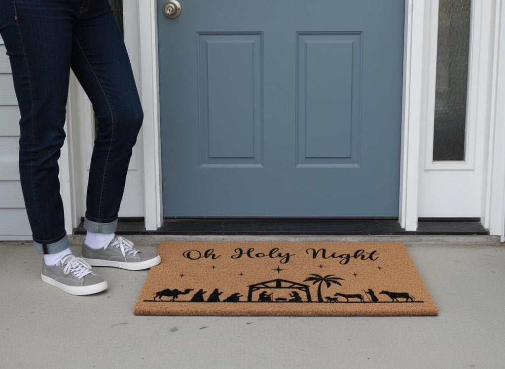 Oh Holy Night Doormat – Christian Nativity Scene, Coir Christmas Decor