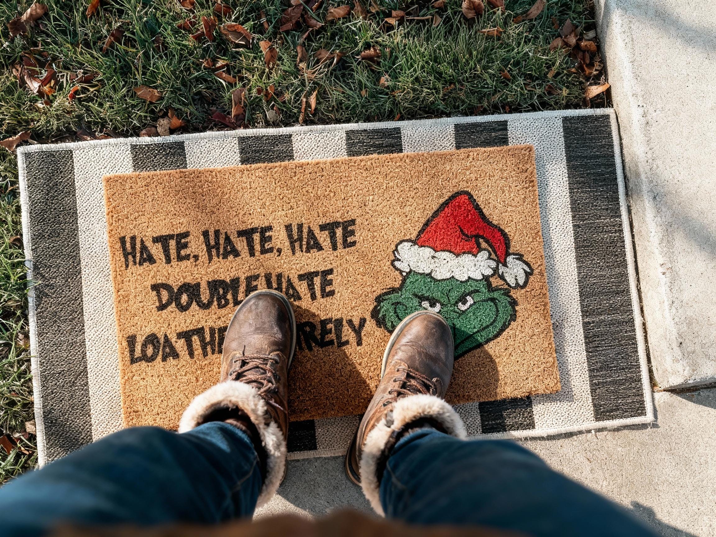 Grinch Christmas Coir Doormat, Funny Holiday Welcome Mat