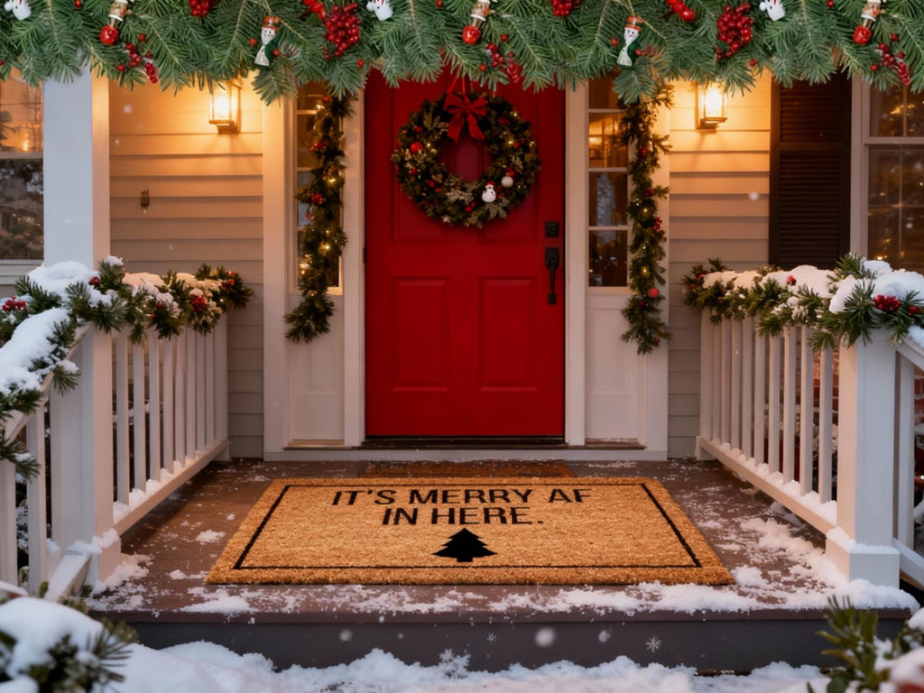Funny Christmas Doormat - Merry AF Welcome Mat, Holiday Decor