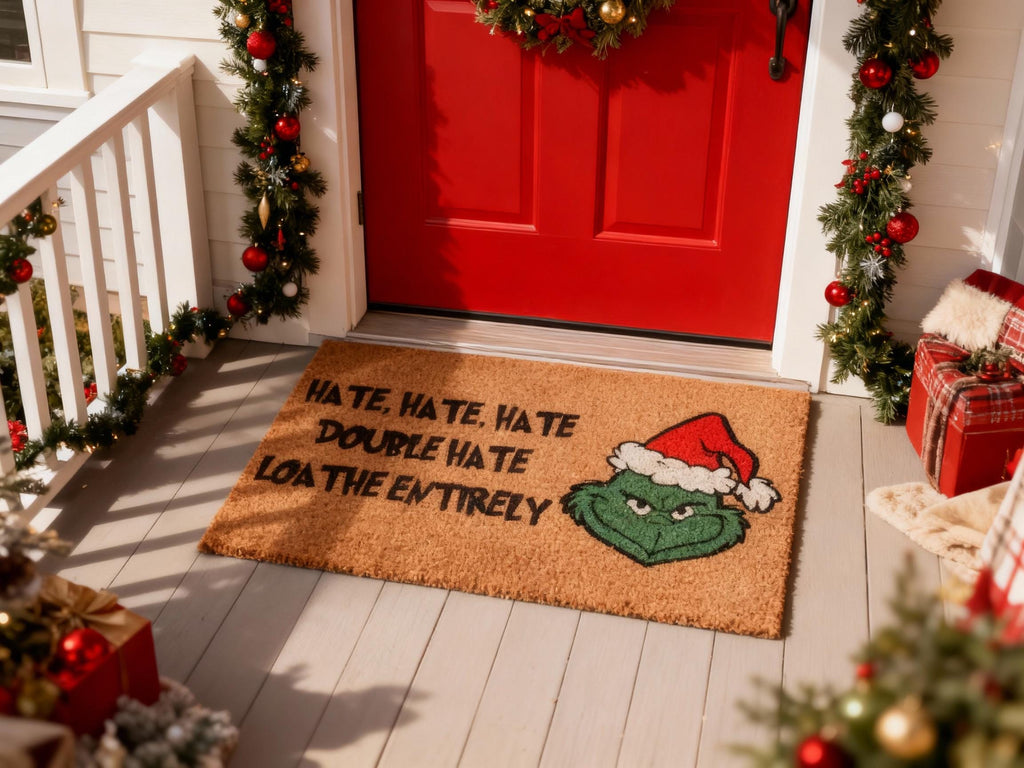 Grinch Christmas Coir Doormat, Funny Holiday Welcome Mat