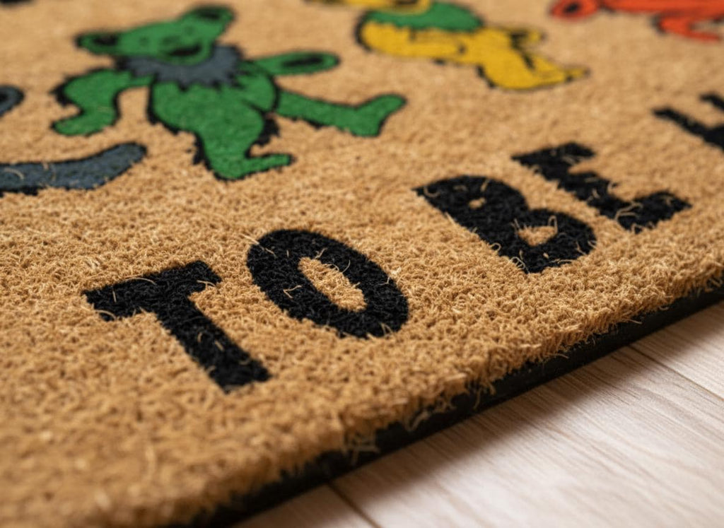 Dancing Bears Coir Doormat – Grateful To Be Home, Retro Porch Decor