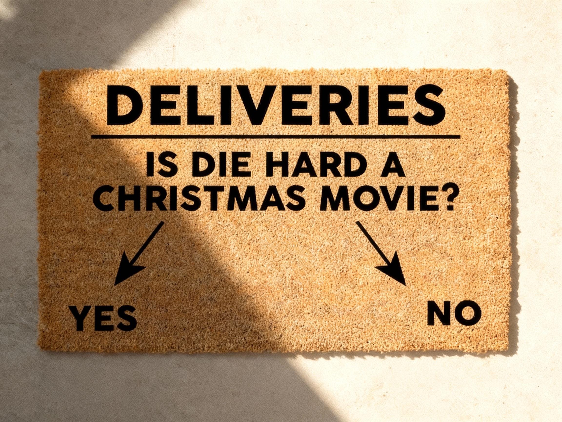 Funny Christmas Coir Doormat – “Is Die Hard a Christmas Movie?”
