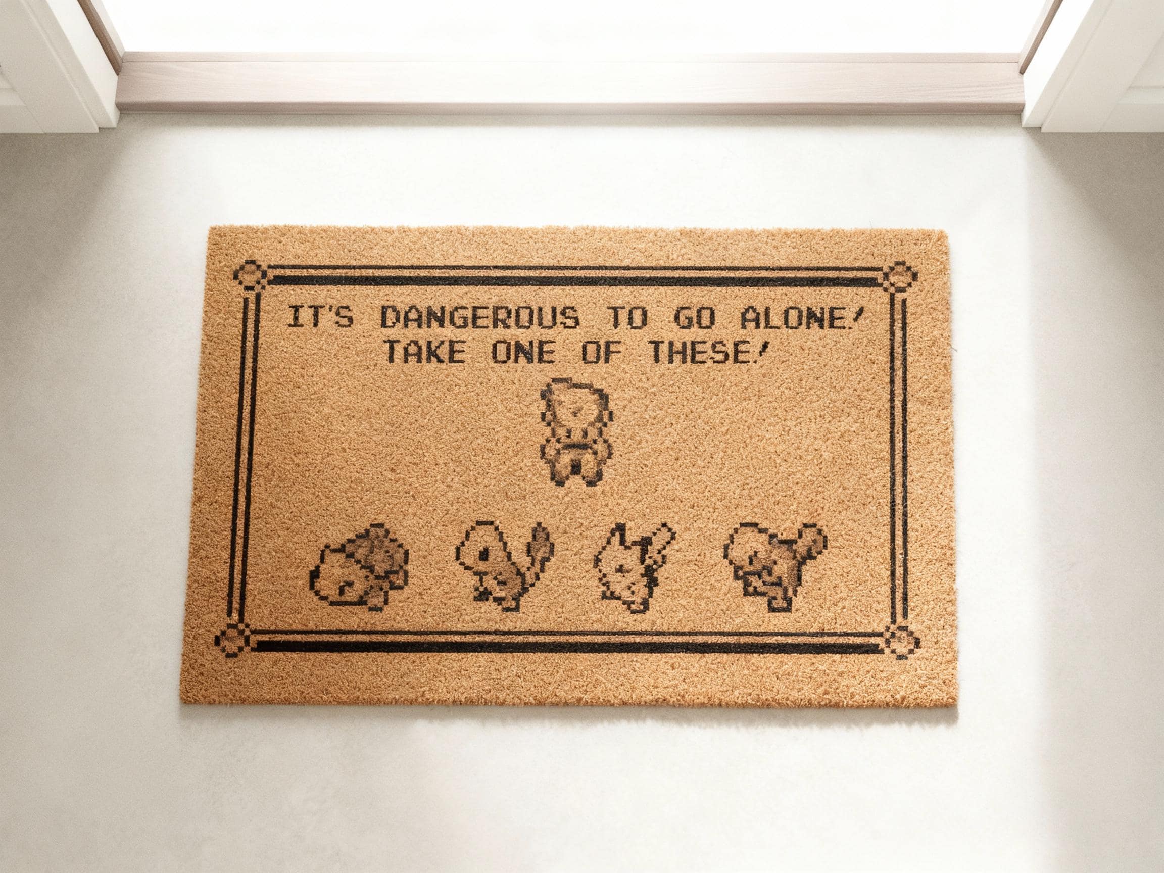 It’s Dangerous To Go Alone Take One Of These Doormat – Zelda x Pokémon Pixel Art Gamer Welcome Mat, Retro Nintendo Gift, Funny Home Decor