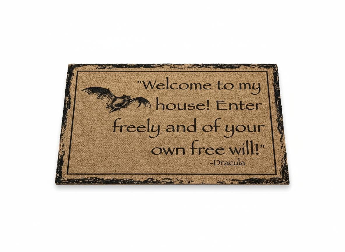 Dracula Quote Doormat – “Welcome to My House” Gothic Vampire Welcome Mat, Vintage Horror Decor, Coir Front Door Rug, Halloween Gift