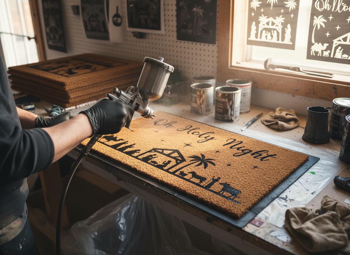 Oh Holy Night Doormat – Christian Nativity Scene, Coir Christmas Decor